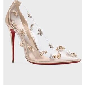 Christian Louboutin Degraqueen Clear Embellished Red Sole Pumps Size 40